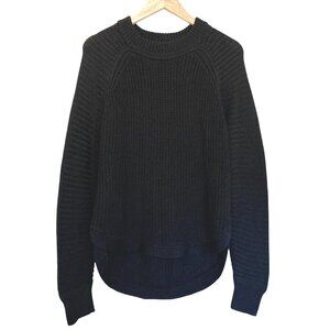 WILFRED ARITZIA Merino Wool Crewneck Curved Hem Pullover Sweater Black